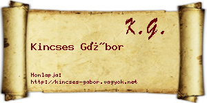 Kincses Gábor névjegykártya
